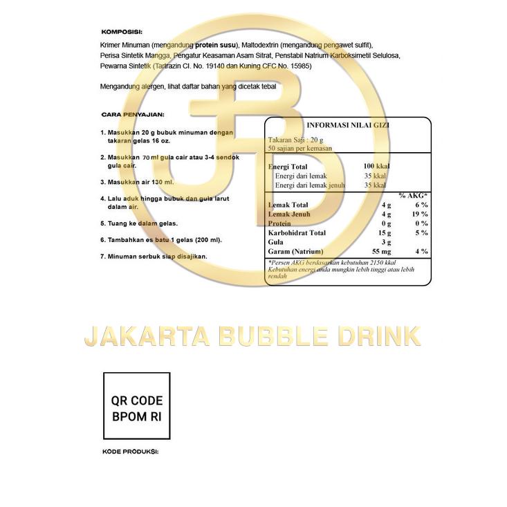 

Flash Sale - Bubuk Minuman MANGO -Jakarta Bubble Drink | BPOM&HALAL ..