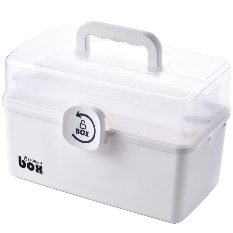 3 Layers First Aid Medicine Box Portable Plastic Storage Box/ Kotak Obat P3K 3 Tingkat Putih H317