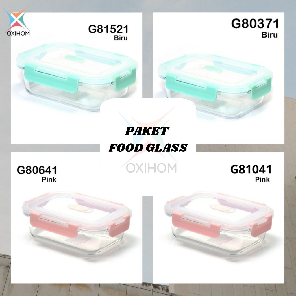 Oxihom Paket Food Glass Kotak Makan Kaca Glass Food Container Set Kedap Udara