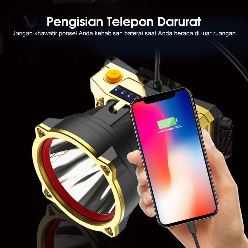 Lampu Senter Kepala Led Rechargeable Headlamp Senter Cas Kepala Tahan Air Led Sensor Lampu Depan