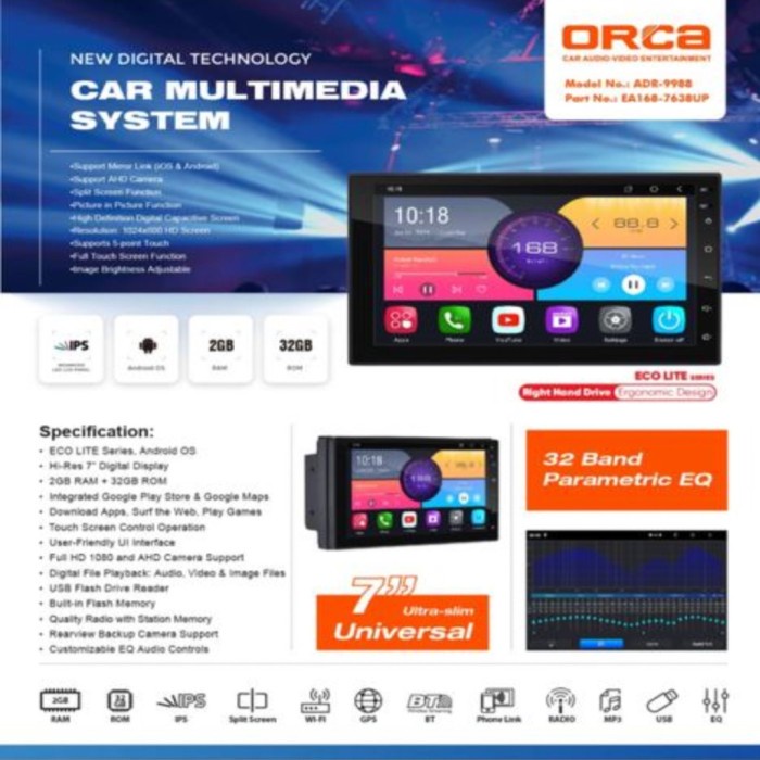 Terbaru Orca 7 Inch Android Tape Mobil Orca Adr-9988 7" Eco Series 7Inch Diskon