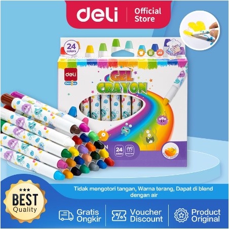 

Deli Gel Crayon / Krayon 12/24 Warna Tidak Mengot Tangan Bersertifikat Aman Ec211-12/Ec211-24