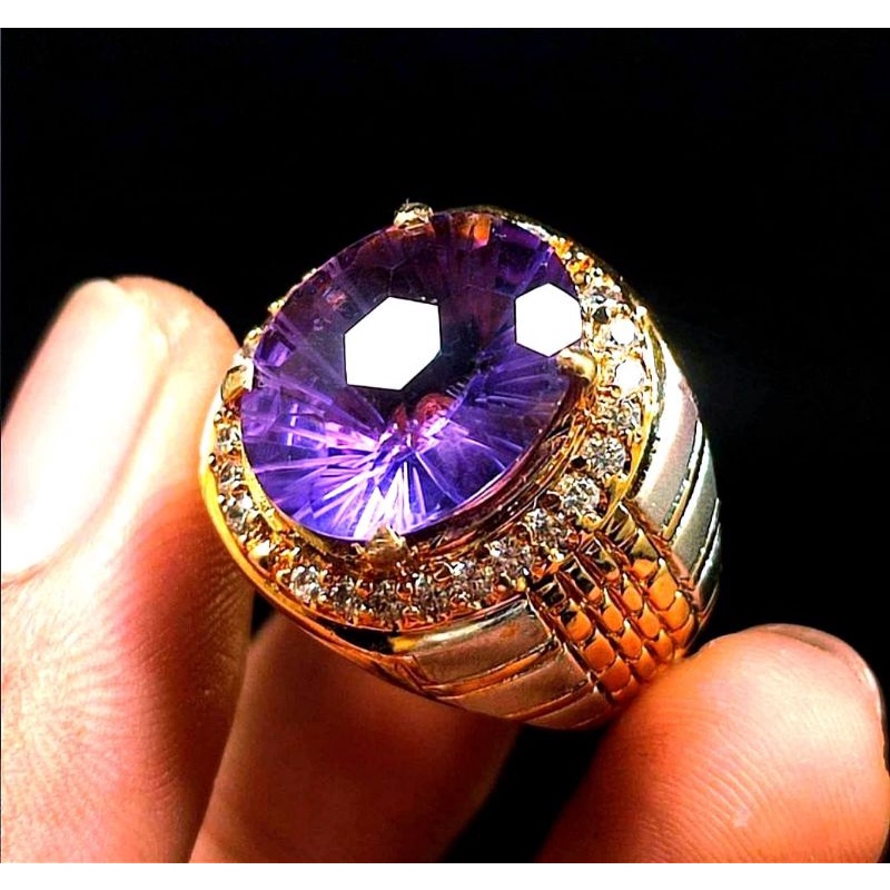 CINCIN BATU PERNATA KECUBUNG AMETHYST ASLI NATURAL CUTTING CUSTOM