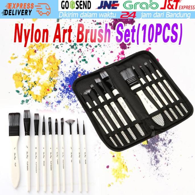 

TERLARIS 10pcs Kuas Lukis Nylon Cat Air Minyak Round Brush Gambar Set Akrilik