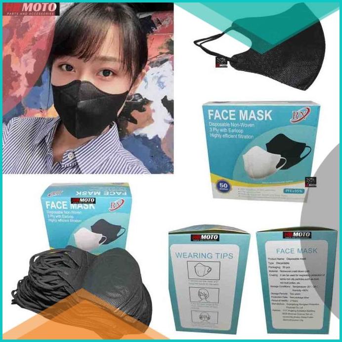 1BOX isi 50Pcs Masker Duckbill RN Face Mask/Duckbil Hitam/Duckbill 3pl