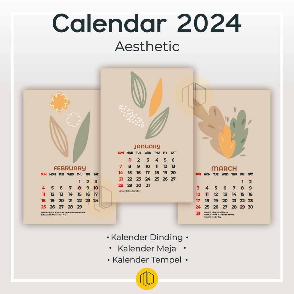 [ZZR] KALENDER DINDING AESTHETIC 2024 / KALENDER MEJA AESTHETIC 2024 / KALENDER TEMPEL AESTHETIC 202