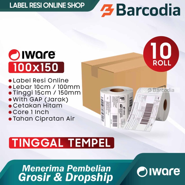 

(1 Pack) Label Barcode 100 X 150 Kertas Sticker Thermal 100X150 Mm Original 100% Dan Terpercaya
