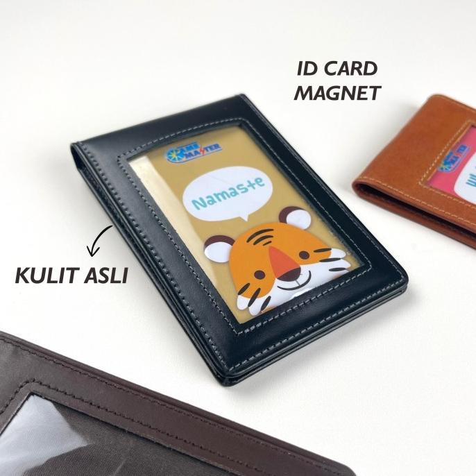 

ID card holder kulit asli model selip saku magnet