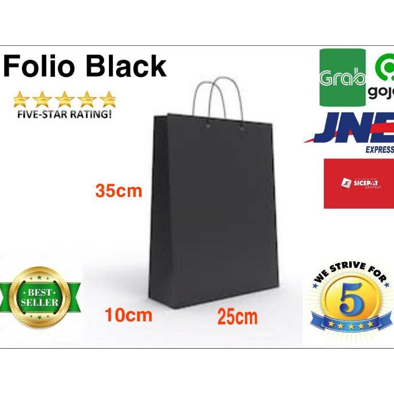 

Hot Sale untuk 1 paket isi 20 pcs,Paperbag Tas Kertas Hitam Shoppingbag Folio Goodiebag L 25x10x35 ,,