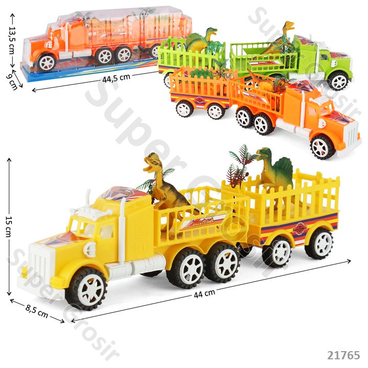 Mainan Anak Mainan Truk Tronton Muat Gandeng 44 cm F/C Muat Dinosaurus + Pohon 2 Pcs  Truck Set