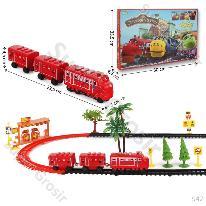 Mainan Anak Mainan Kereta Api + Track 3 Gerbong Karakter Mirip Chuggington B/O Jalan + Acc Chuggingt