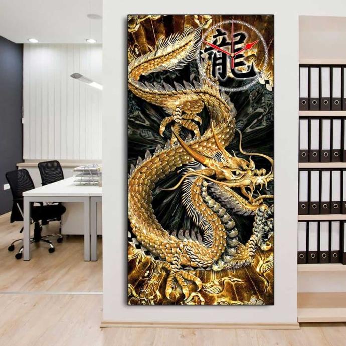 JAM DINDING EMAS DRAGON NAGA / wallart / jam dekorasi / hiasan dinding