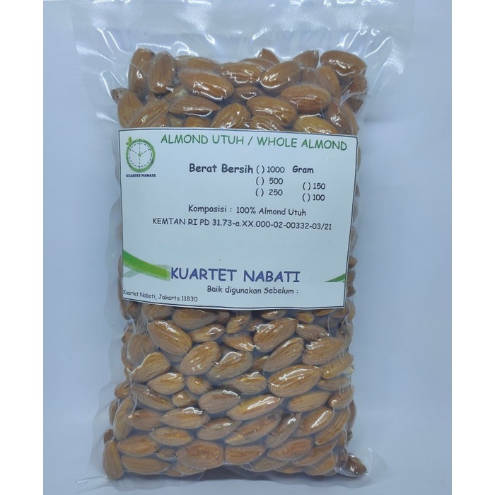 

Kacang - 1000Gr Kacang Almond Vakum - Mentah Kupas Utuh Raw Whole Blue Diamond
