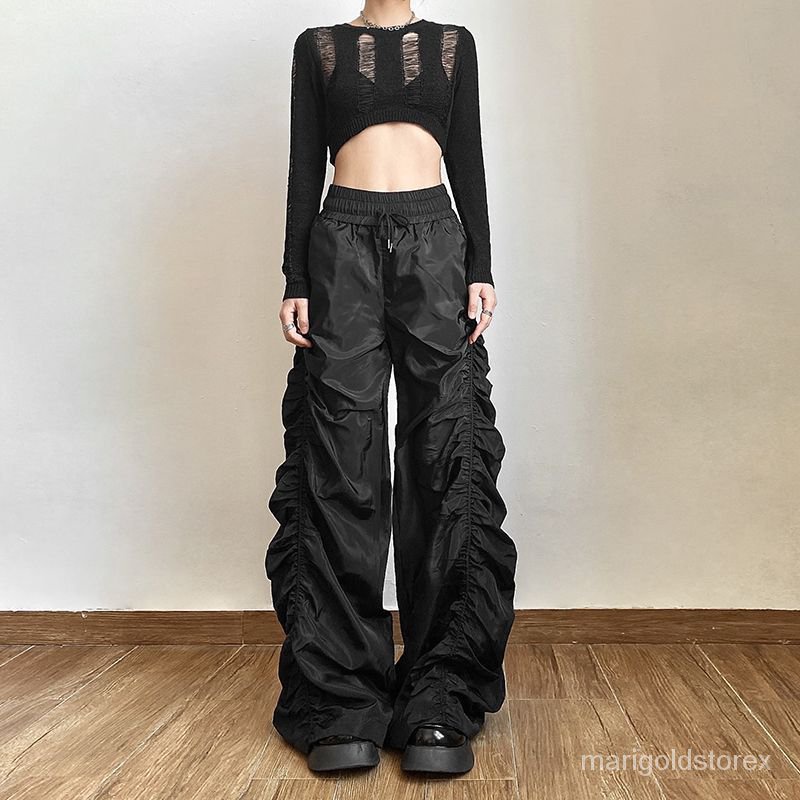 Pleated pants premium wanita hitam/y2k/Pleated Trousers/cargo pants/celana panjang loose highwaist