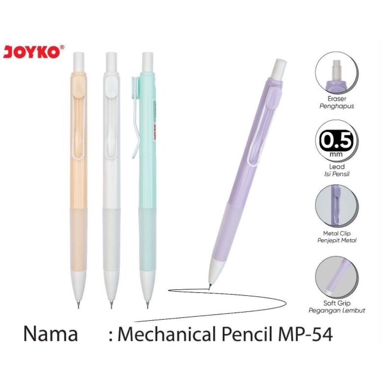 

JOYKO MP-54 MECHANIC PENCIL 0.5 MM METAL CLIP PLASTIC MP 54 PENSIL MEKANIK CETREK PLASTIK MECHANICAL PILOT WARNA WARNI PASTEL GROSIR MURAH ATK ALAT TULIS KANTOR SEKOLAH