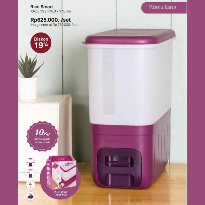 Terbaru Tupperware Rice Smart Berries Dispenser Tempat Penyimpanan Beras 10Kg Promo Terlaris