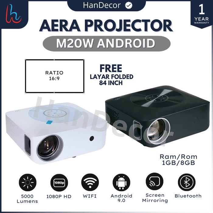 PROYEKTOR M20W ANDROID 9.0 PROYEKTOR M20W 5000 LUMENS FULL HD 1080P