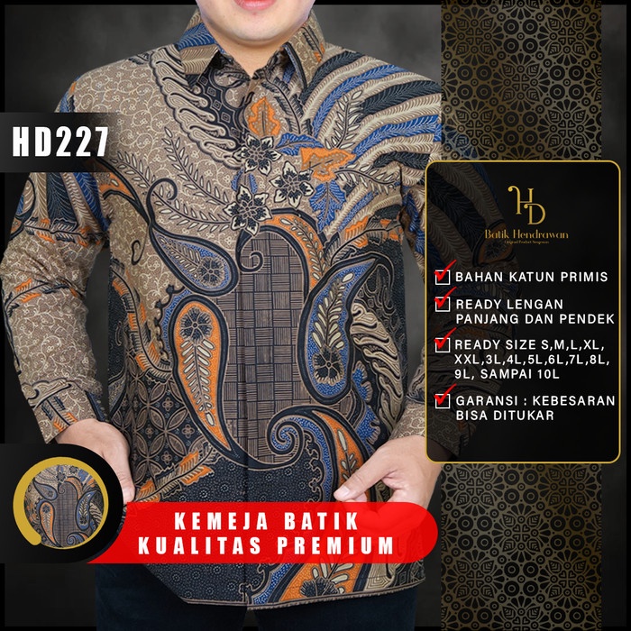Hards Kemeja Batik Pria Cowok Lengan Panjang Modern Hendrawan Original Hd227
