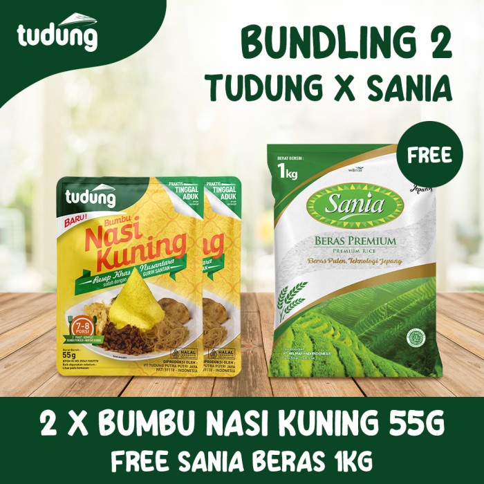 

Terbaru Tudung Bumbu Instant Nasi Kuning Bundling Isi 2 Free Beras Sania Promo Terlaris