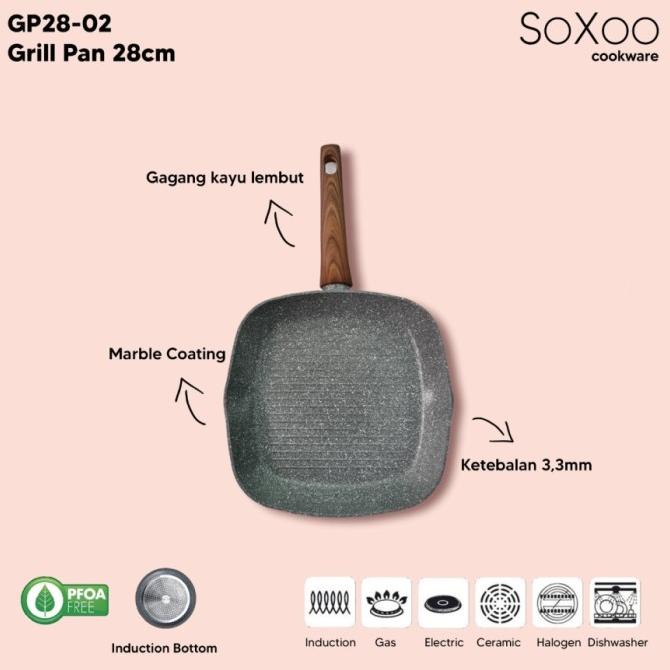 Soxoo Cookware Grill Pan Marble 28 Cm Gp28-02 Pemanggang Alat Panggang Agalonline