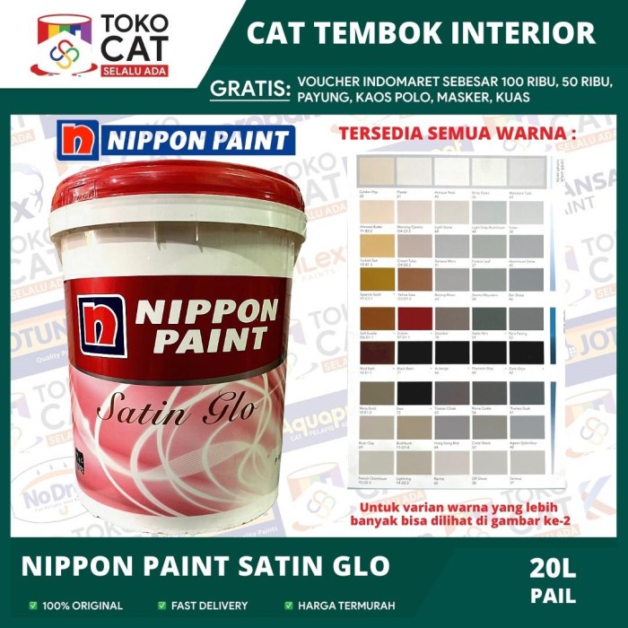 Cat Tembok Dalam Nippon Paint Satin Glo Warna Putih / Cat Dinding Tulis 20 Liter Pail // Cat Tembok Interior // Cat Tembok Anti Noda