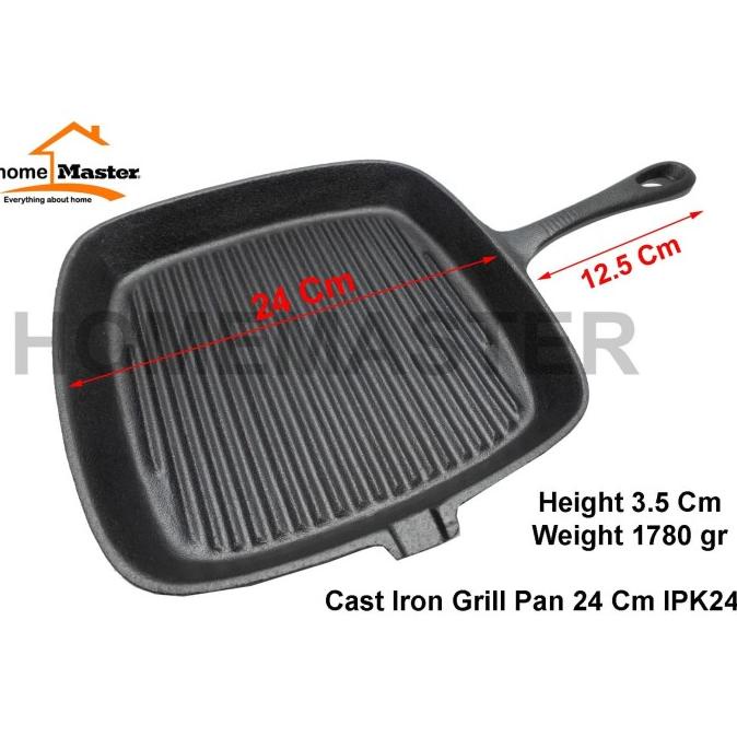 HomeMaster Cast Iron/Besi Cor Square/Kotak Grill Pan 24 Cm IPK24