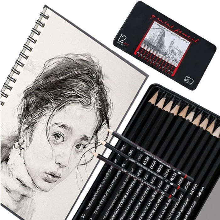 

Paket Lengkap Set Pencil Pensil Alat Gambar Lukis Sketsa Drawing 12Pcs