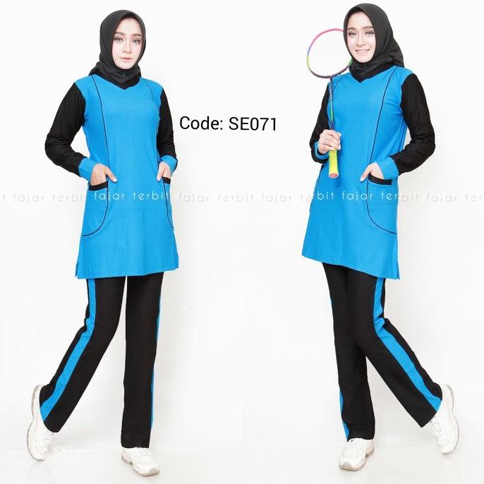 Pakaian Olahraga Wanita Dewasa Setelan Senam Muslim Baju Aerobic Cewek