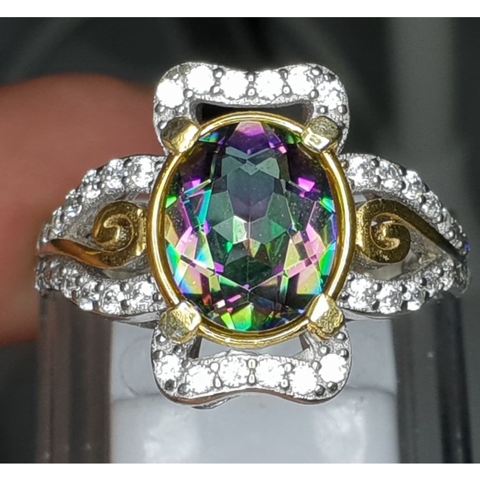 [Baru] Natural Mystique Quartz In Ring Perak Ladies Size 13 Berkualitas