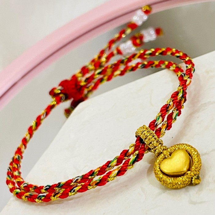 [Baru] Charm Love Hati Gelang Tali Variasi Emas Murni 24K Impor Bentuk Hati Berkualitas