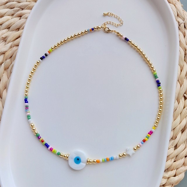 [Baru] See No Evil Turkish Evil Eye Necklaces Choker White Almost Perfect Diskon