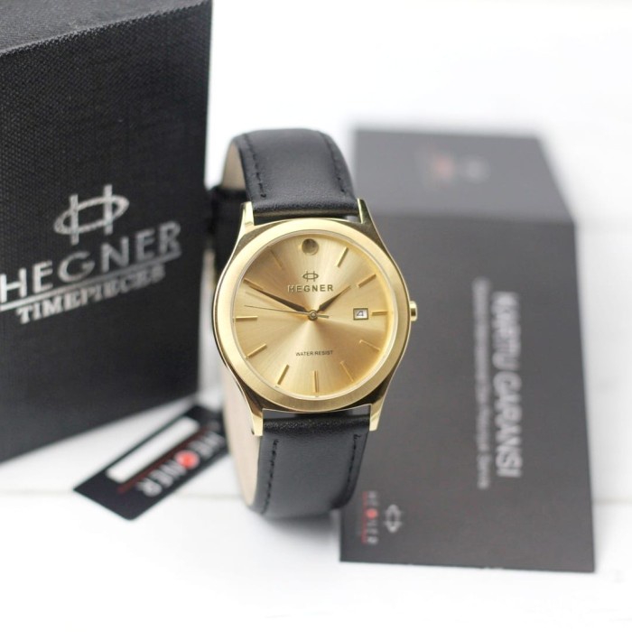 ✅New Ori Jam Tangan Hegner 317 Original Garansi 1 Tahun Full Gold Kulit Hitam Terbatas