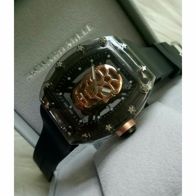 ✅New Ori New Serial Promo Jam Tangan Pria Richard Rm Skul Tengkorak Strap Rubb Limited
