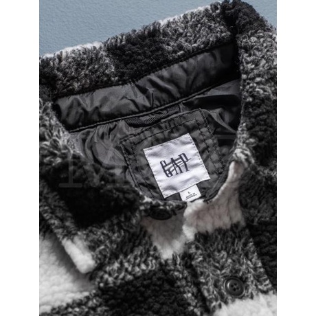 Gap Sherpa Shirt Jacket Black White Plaid High Quality