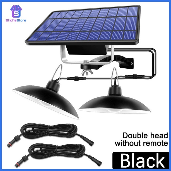 [Ori] Lampu Led Solar Panel Waterproof Two Light-Black Terbatas