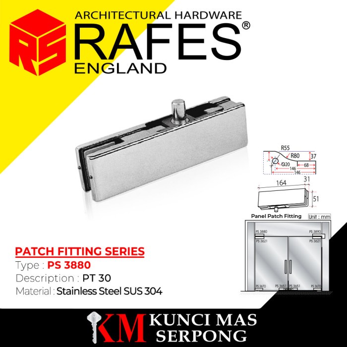 [Ori] Patch Fitting Kms Ps 3880 Engsel Pintu Kaca Rafes Berkualitas