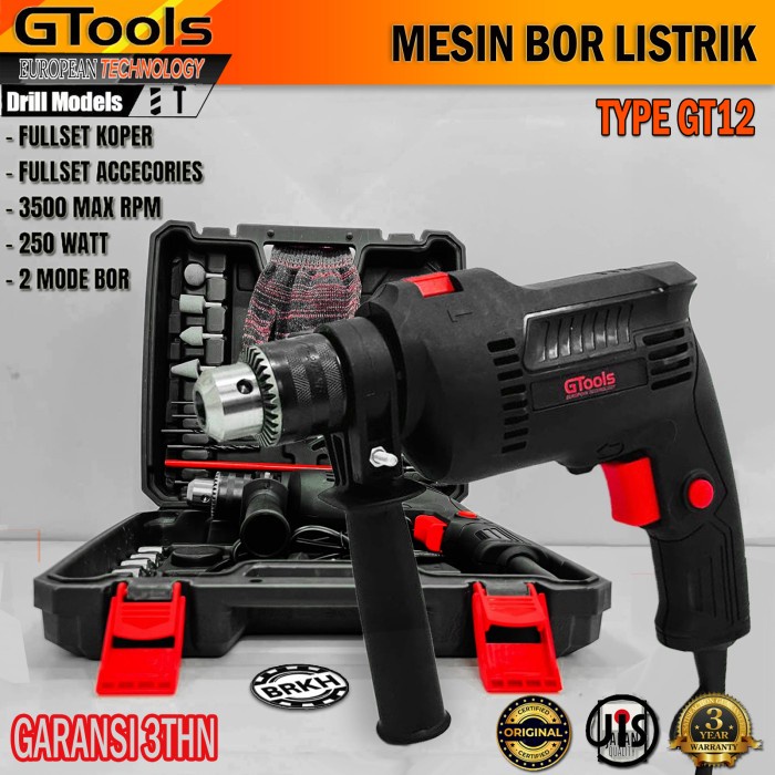✅COD Bor Tangan Listrik Gtools Gt12 Mesin Bor Impact 13Mm Bor Beton Tembok Diskon