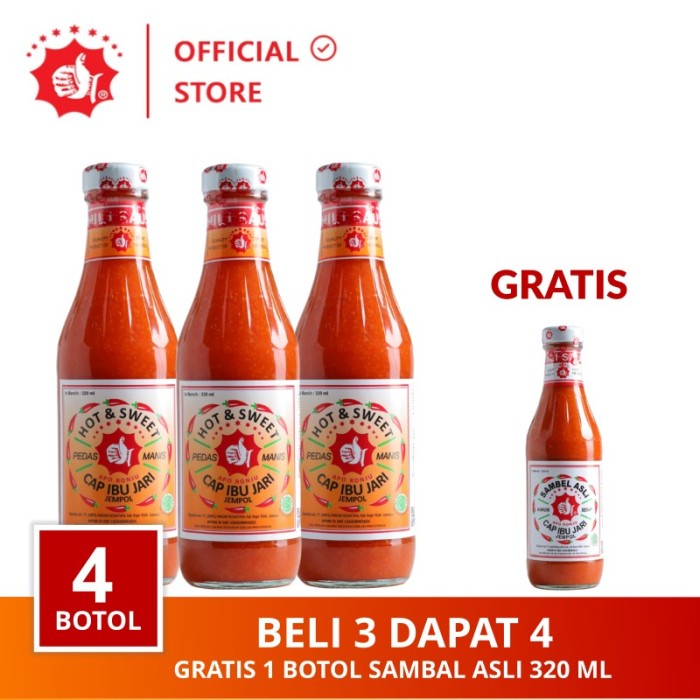 

Sambal Cap Ibu Jari Jempol Hot & Sweet 320Ml Bundling 3 Botol + Bonus