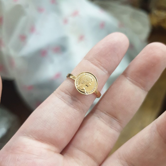 ✨Termurah Cincin Koin Queen Elizabeth Gold Coin Emas Asli Muda Diskon