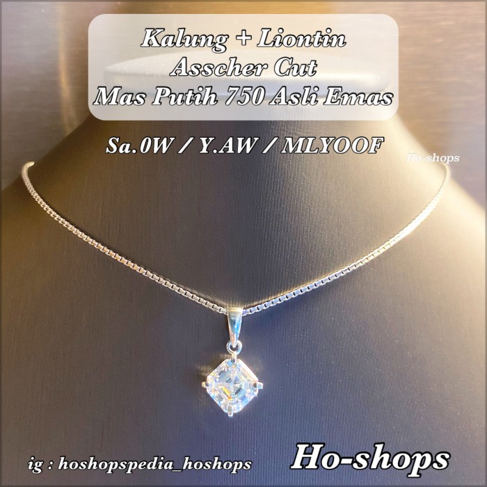 ✨Sale Kalung  Liontin Asscher Cut Mas Putih Kadar 750 Asli Emas Berkualitas