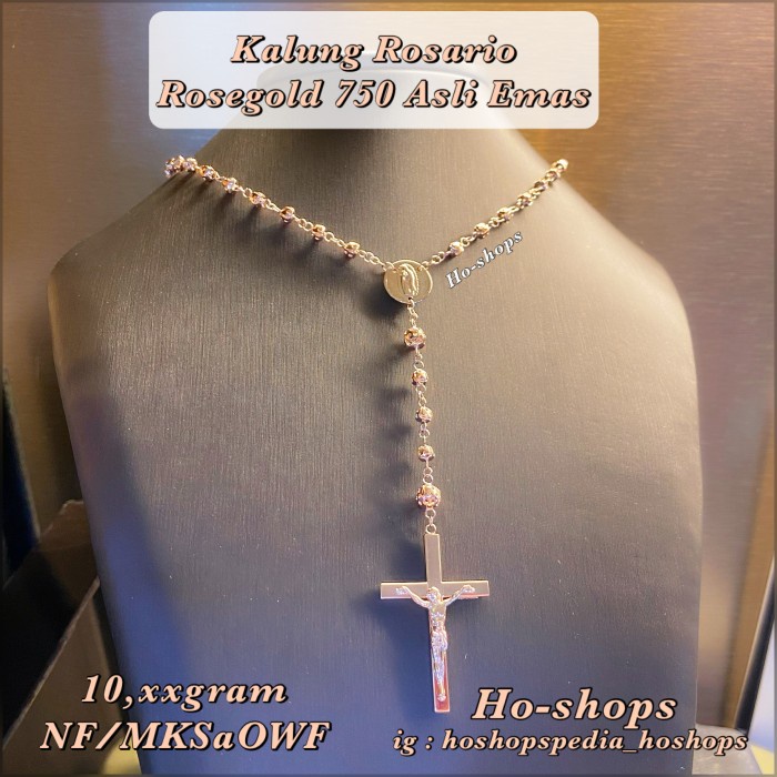 ✨Sale Kalung Rosario Panjang Rosegold Kadar 750 Asli Emas Terbaru