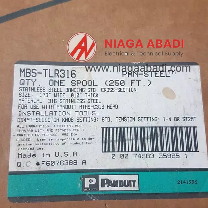 

✨Ready Panduit Stainless Banding Std Cross Mbs-Tlr316 250 Feet For Mths-C316 Diskon