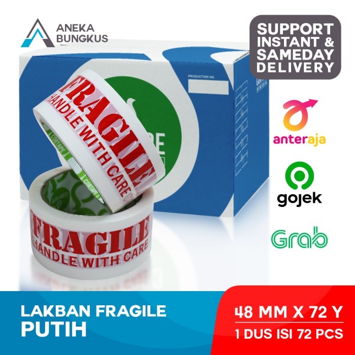 

✨Sale Lakban Fragile Handle With Care Putih 48 Mm X 80 Yard Murah 1 Dus Terbatas