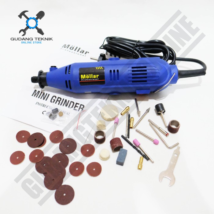 Mini Grinder Mollar MG005B 40 Pcs Set Gerinda Tuner Blister Listrik 230V 130W 8000 RPM