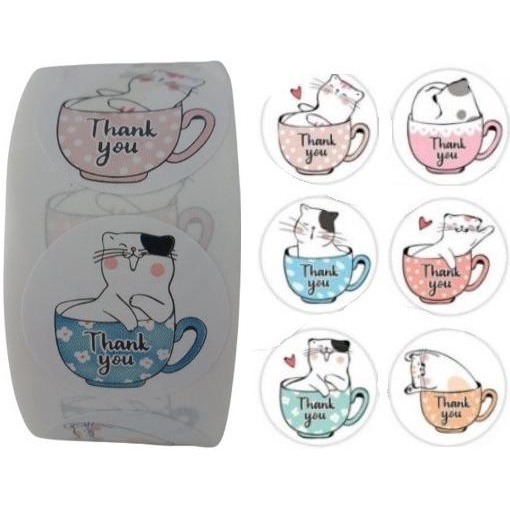 

@#@#@#] TQ057 Sticker Label Tempel Thank You Lucu Aneka Gambar Kucing Cangkir