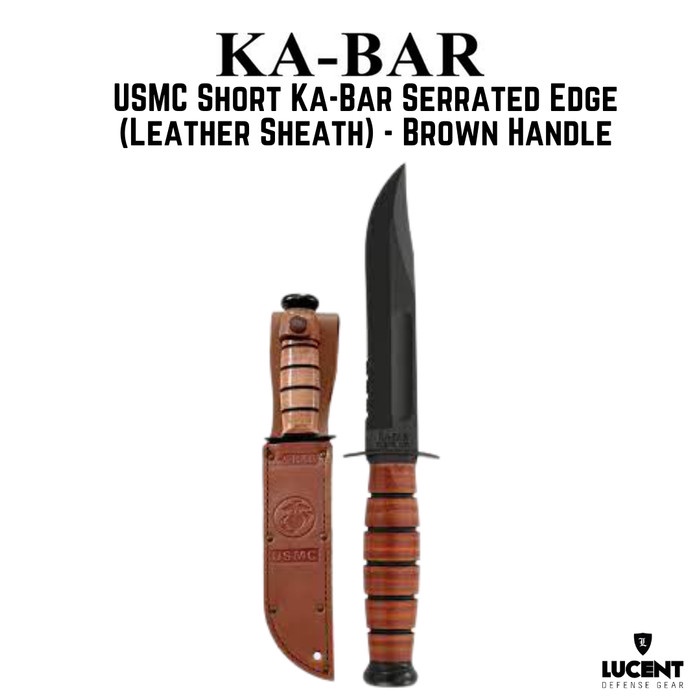 ✨Original Ka-Bar Short Serrated Usmc Brown Leather Sheath Terbatas