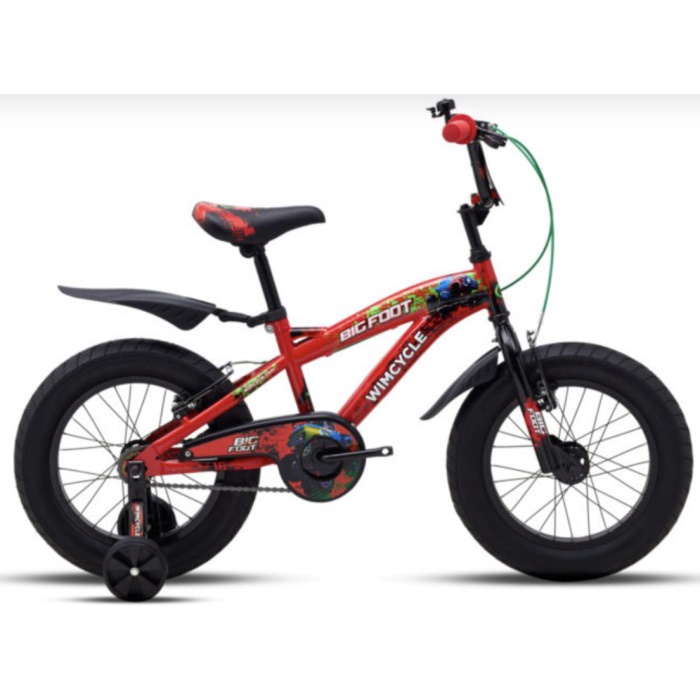 ✨Original Sepeda Bmx Anak Wimcycle Bigfoot 16 Inch Ban Jumbo 3.0 Warna Merah Berkualitas