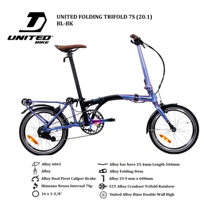 ✨Original Sepeda Lipat 16 Inch United Trifold 7 Speed 2021 Berkualitas