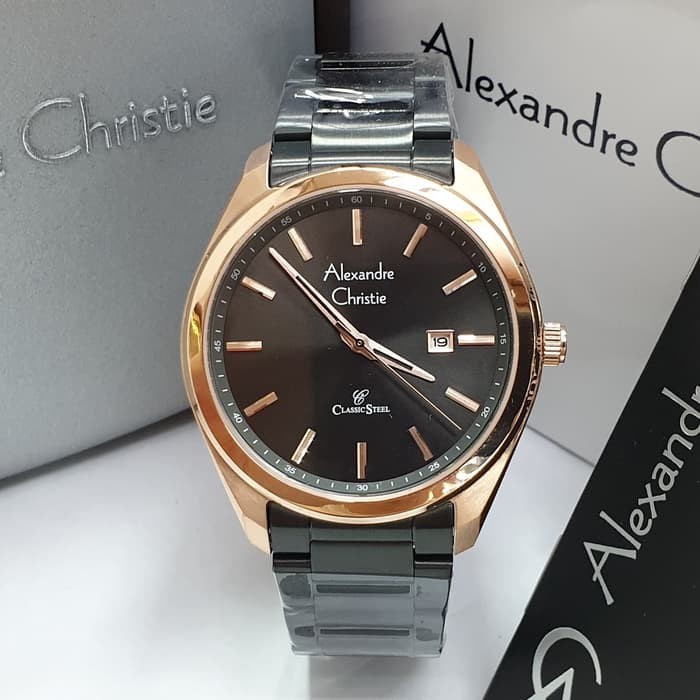 ✨Sale Jam Tangan Pria Alexandre Christie Ac 8591 Black Rosegold Original Terbatas