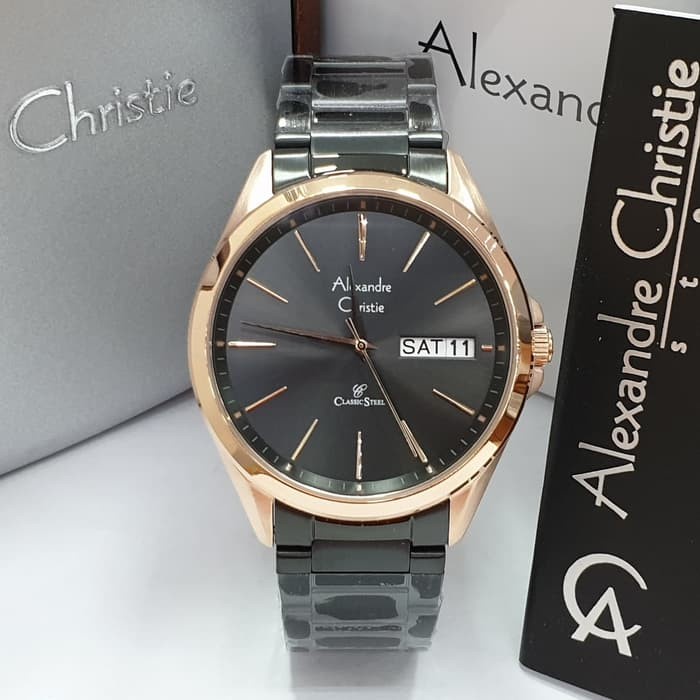 ✨Sale Jam Tangan Pria Alexandre Christie Ac 8592 Black Rosegold Original Terbaru